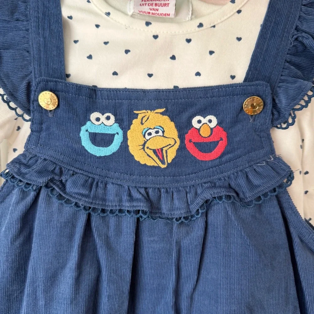 New 2T Sesame Street Friends Toddler Girl Corduroy Dress Outfit Socks Bag Blue